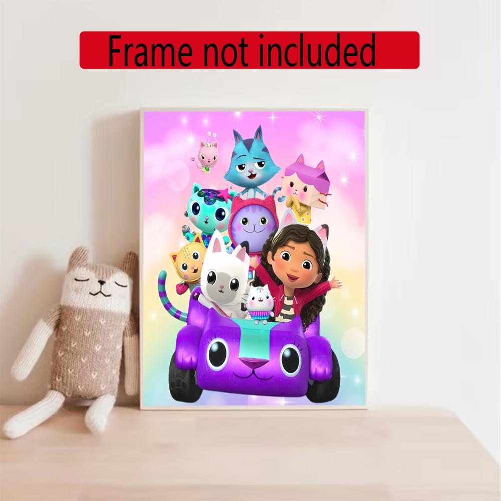 Cartoon Cute Gabbys 5D Round Diamond Painting Kit Diamond Embroidery Painting Rhinestones Mosaic Frameless Handwork Decoration Arts