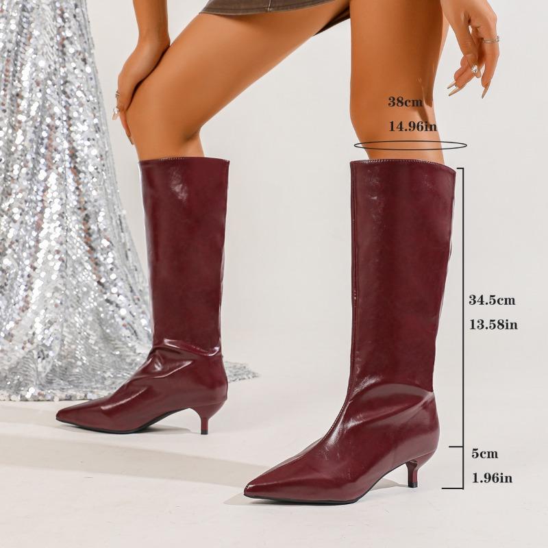 Women's Pointed Toe Stiletto Leather Shoes Fashion Sleeve Soft Sole Non-Slip Tall Boots