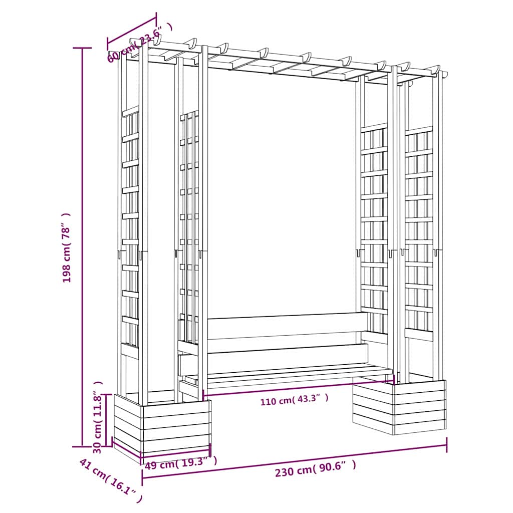 vidaXL Garten-Pergola mit Bank & Pflanzkübeln Kiefernholz Imprägniert