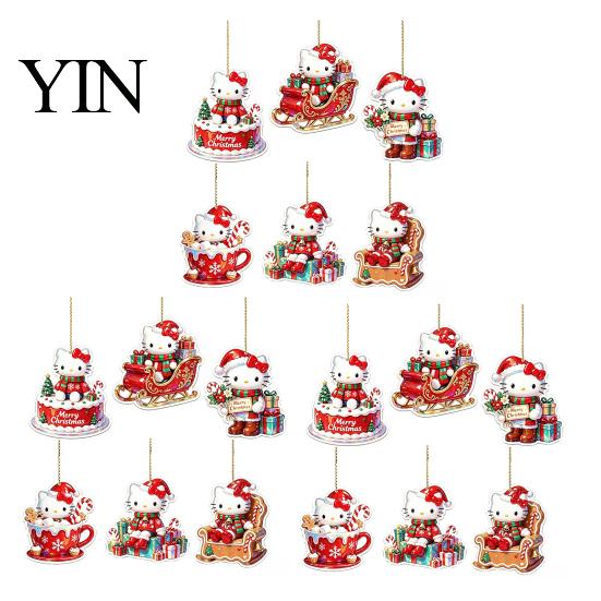 Acrylic Holiday Decoration Christmas Kitty Ornaments, 2D Flat Hanging Decorations, Cute Gift for Friends Cartoon Pendants Tree, Home Decor Tree
