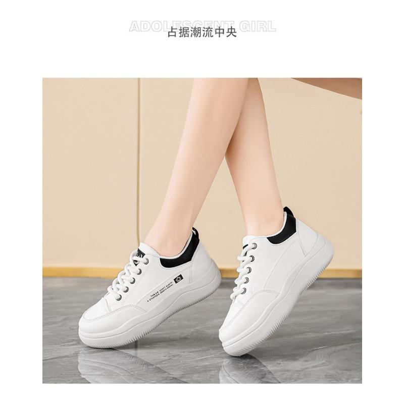 Women's Casual Leather Sneakers Lightweight Non-slip Platform Shoes Fashion Lace-up Walking Shoes