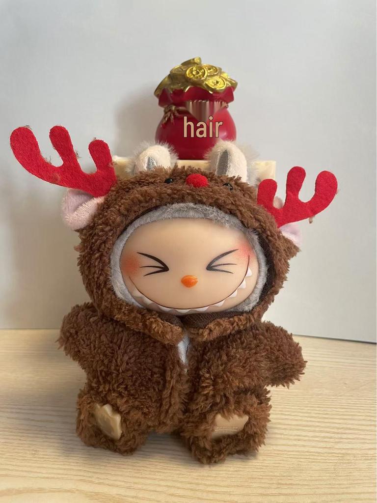 Labubu 17cm Christmas Reindeer Outfit: Cape & Sweater Set for Doll