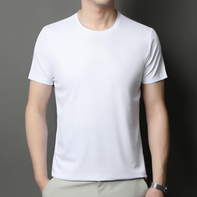 Brand 2025 Men's High-End Ice Silk Crew Neck Short Sleeve T-Shirt - Solid Color, Advanced Texture, New Summer Edition