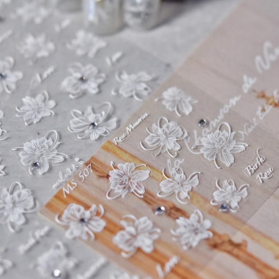 Tomoni Retro Japanese-Style Crystal Diamond Nail Art Stickers - Semi-Transparent Large Flowers MS507.
