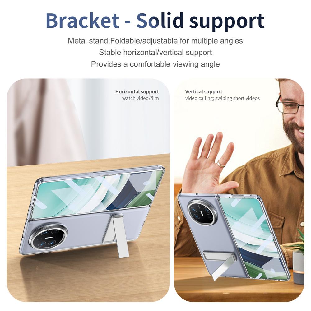 KEYSION Transparent Case for Huawei Mate X6 X5 X3 Hard PC Metal Kickstand Shockproof Phone Cover with Glass Screen Protector