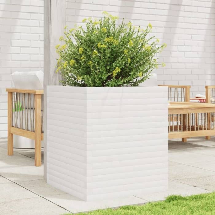 VidaXL Planter White 60x60x68.5 Cm Solid Pine Wood, Outdoor Planter, Flower Box, Tomato Planter, Planter of 3282470