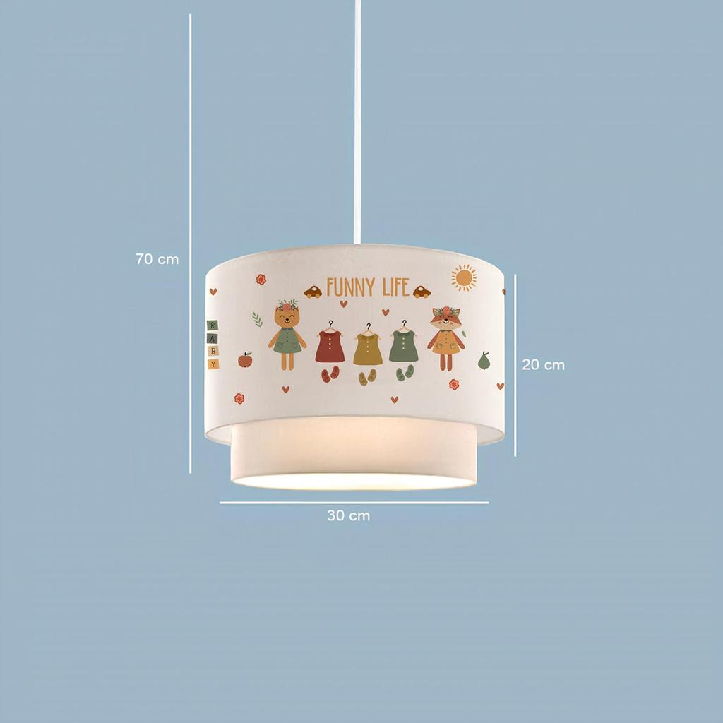 Tkanina z nadrukiem Funny Life wzorzysta lampa wisząca do pokoju dziecięcego | ByLamp