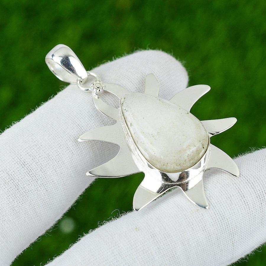 Geburtstagsgeschenk für sie Naturweißer Quarz Edelstein Anhänger 925 Sterlingsilber