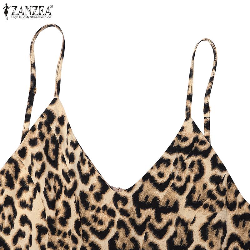 ZANZEA Women Leopard Print Sexy V-Neck Straps Holiday Slip Dress