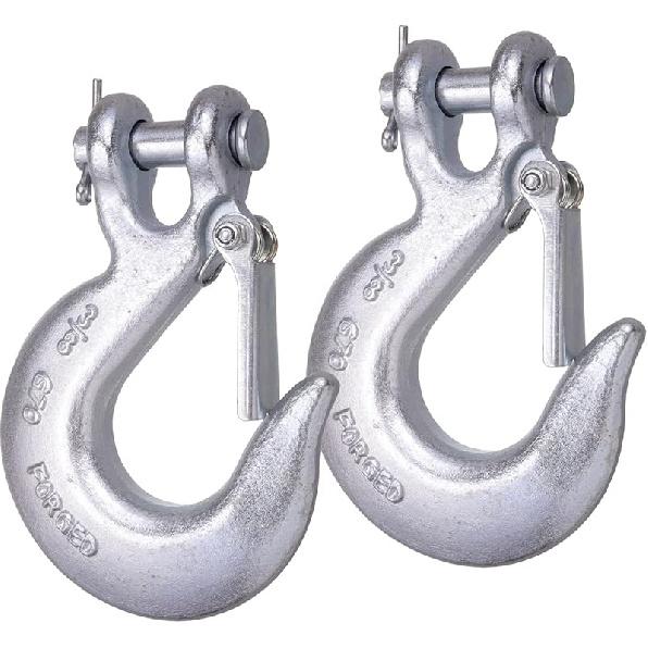 1/4 Inch Safety Chain Hooks, Clevis Slip Hook With Safety Latch, Grade 70 Forged Steel 12,600 Lb For Trailer Truck Transport Tow Winch Hook