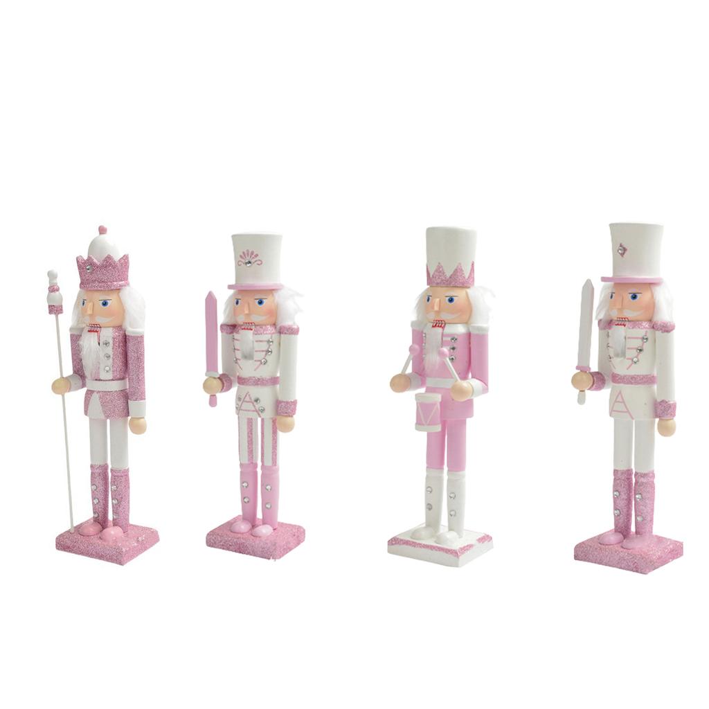 Wood Christmas Nutcrackers Pink King Nut Cracker Figure Walnut Cracker Puppet for Christmas Holiday Party Gift