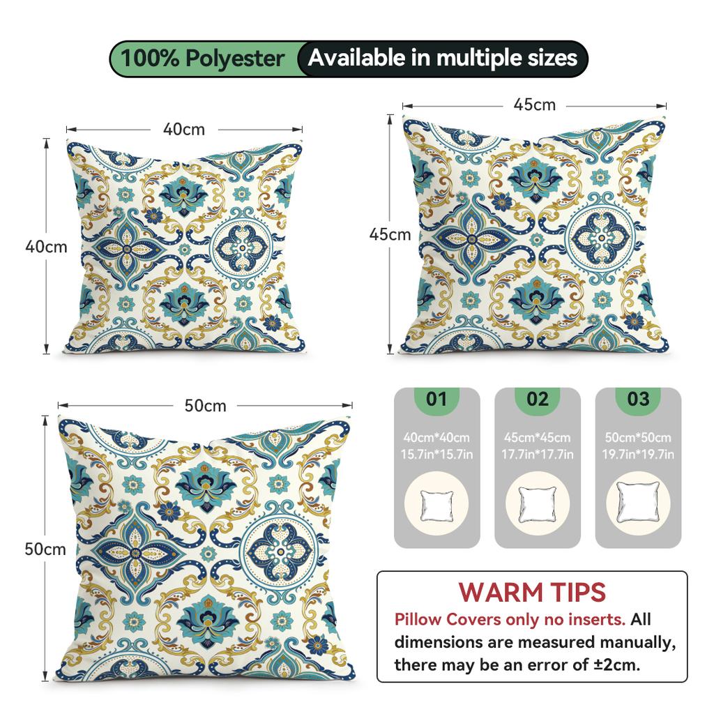 4 Pcs Bohemian Flowers Single-Sided Printed Pillowcase Cushion Cover,Suitable For Living Room,Bedroom,Car Decoration