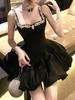 SI JIANG "Noble Heiress" Black Diamond Fishbone Puff Dress