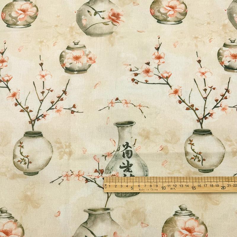

0.5m/1m/2m Chinese Style Retro Bottle Printed Encrypted Cotton Linen fabric for Decorative Tablecloth Curtain Handmade DIY Cloth 50x150cm