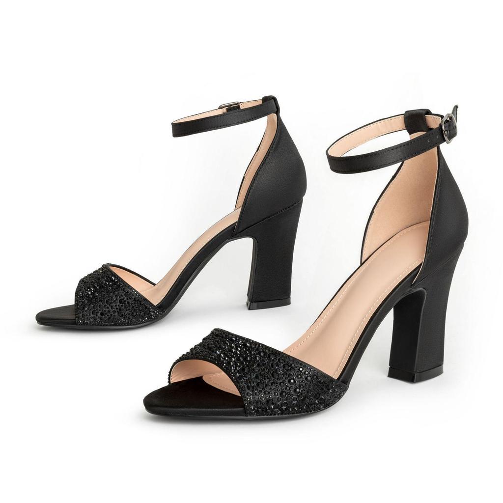 European Style Sequin Chunky Heel Peep-toe Sandals with Strap - Elegant Banquet Dress Shoes