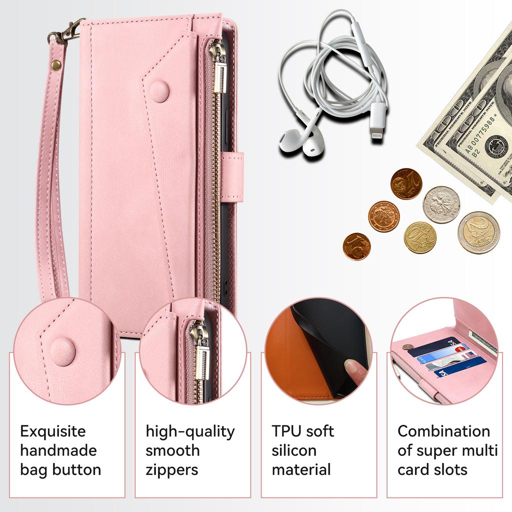 Crossbody Peněženka na zip s přihrádkami na karty Kožené pouzdro Pro Google Pixel 8 Pro 7A 7 6A Dlouhá šňůrka Pásek Stojánek Kapsa Pouzdro
