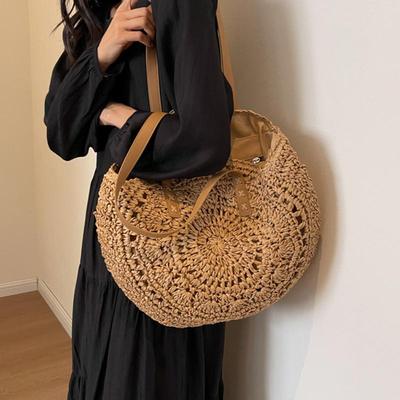Beach Rattan Bag Hand Woven Straw Bag Bohemian Summer Handbag Travel Female Tote Wicker Bag