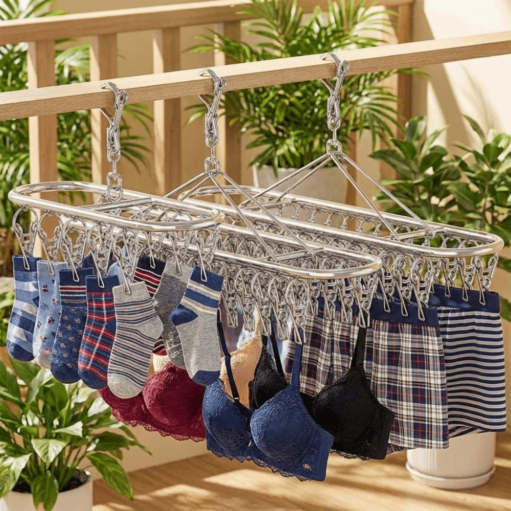 20/30 Clips Socks Drying Rack Windproof Stainless Steel Sock Laundry Airer Rust-proof Underwear Socks Holder for Home