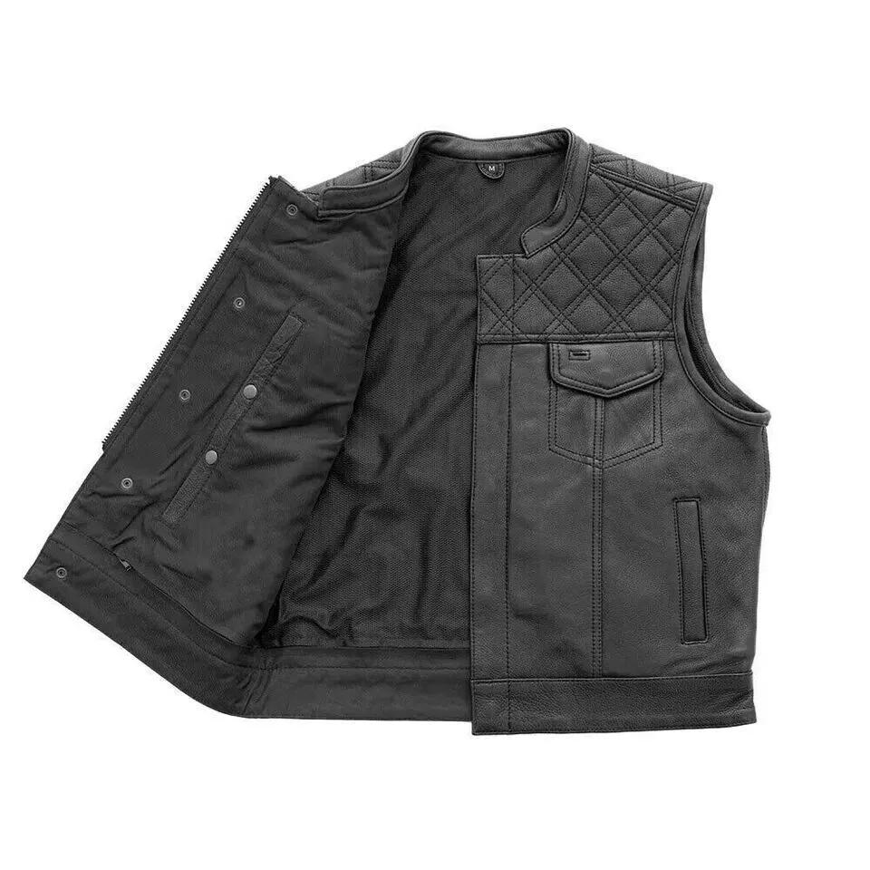 New Men's Black Real Leather Motorbike Vest Handmade Motorcycle Club Vest Coat
