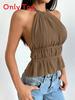 Polyester Blouse With Tie Straps For Women Summer 2025 Backless Design Elegant Style
