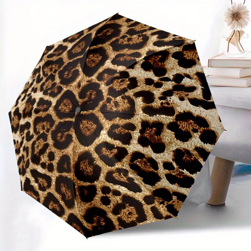 

Automatic Open/Close Leopard Print Umbrella with Shield & - Elegant Black & Golden animal print, Sturdy 8-Rib Construction for (as the picture,Iron&8K)
