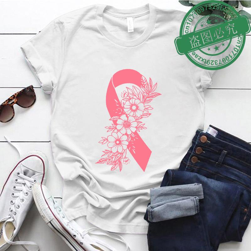 Breast Cancer Awareness Shirt Pink Ribbon Floral TShirts Support Cancer Fighter Womens Clothing Breast Cancer Survivor Tops
