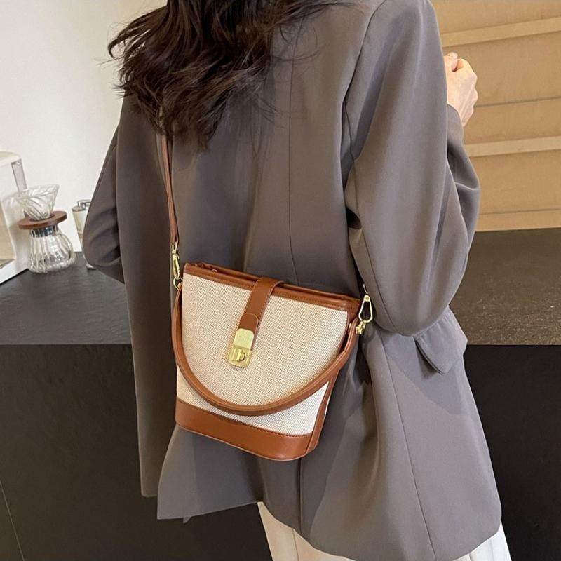 1Pc  Popular Bucket Bag Women's Messenger Bag Korean Niche Versatile Retro Canvas Handbag Messenger Bag