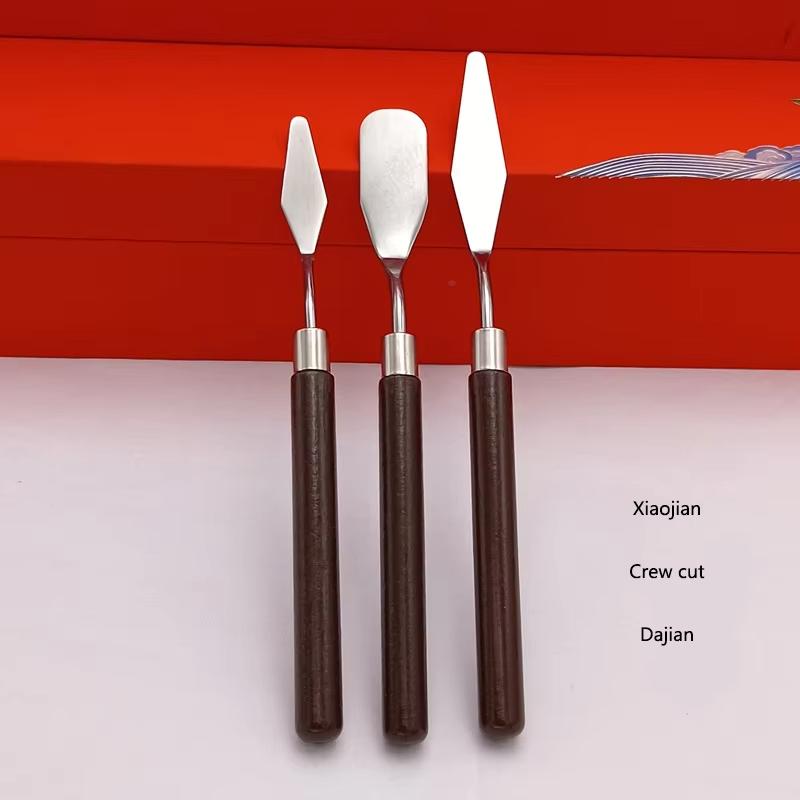 7-Piece Artist Palette Knife Set - Stainless Steel & Wood Watercolor Oil Painting Scrapers, Gouache Pigment Mixing Hand Tools