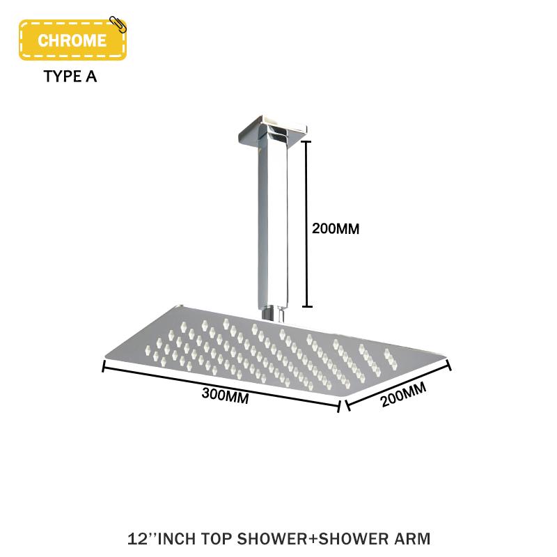 Stainless Steel Square Wall Mount Ceiling Mount Shower Arm And Spray Head Slim Booster Rain Shower Head Bathroom Accessories