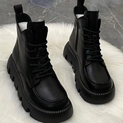 Fashion Short Boots Women's 2024 Autumn Winter New British Style Thick Sole Elevated Small Short Boots Vulcanized Sole