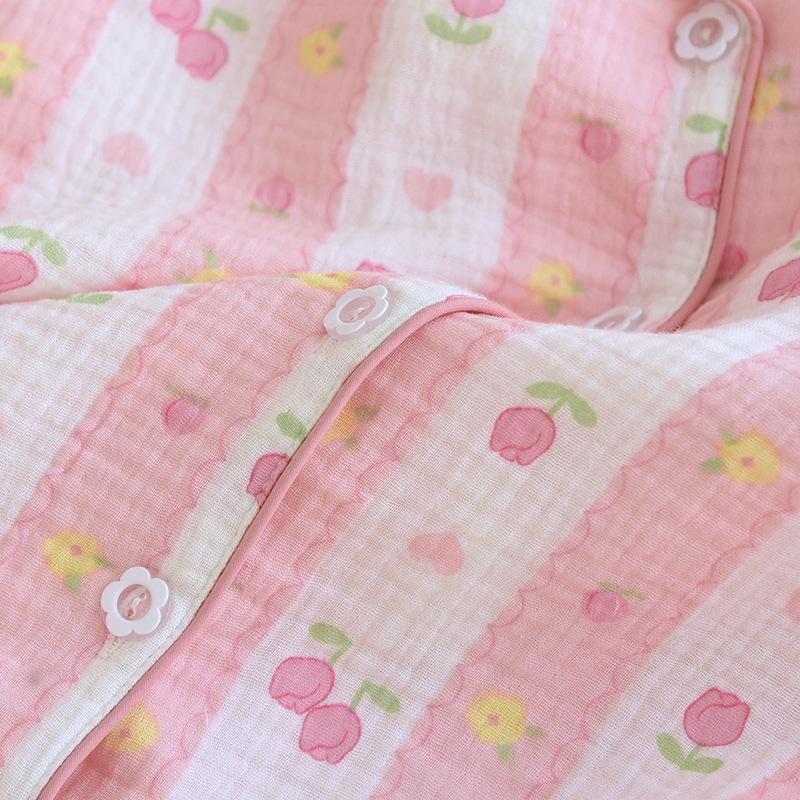 Rose Soft Pajamas Crepe Cotton Pajama Sweet Sleepwear Set Long Sleeved Homewear Skin-Friendly Simple Pyjamas