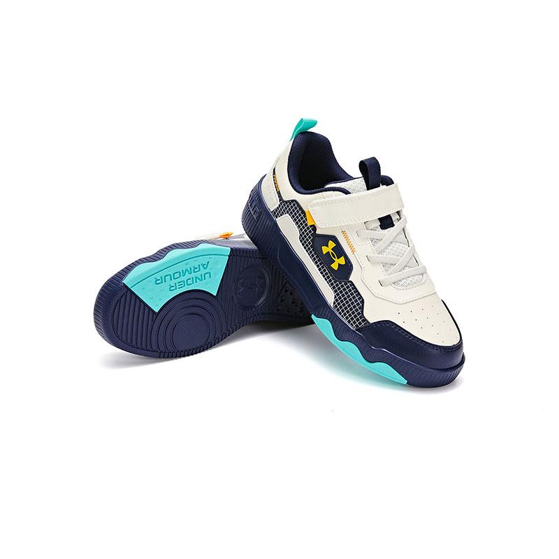 Under Armour Fashion Technology Sports Series Anti-Kick Shock Absorbing Durable Breathable Low-Top Running Shoes Kids Sneaker White Blue 2441310ML