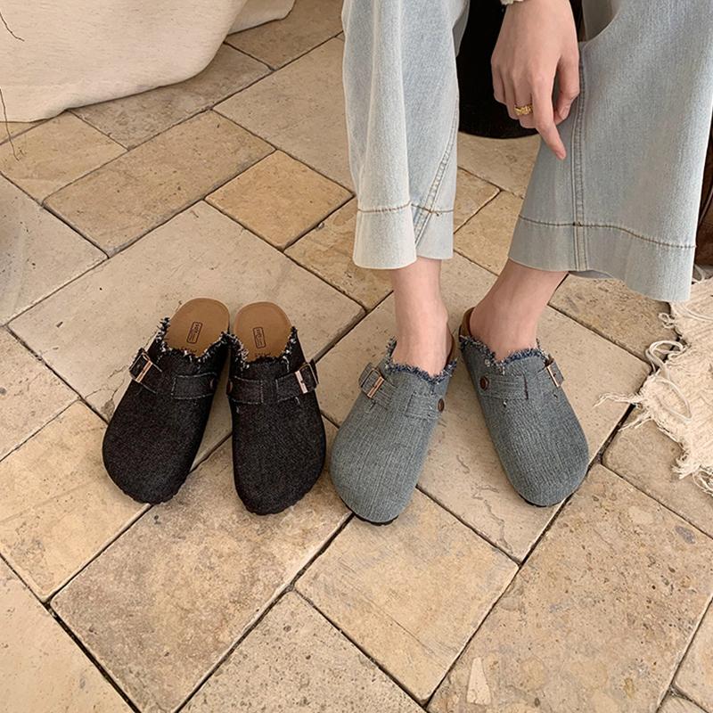 Fashion Women's Canvas Mule Clogs Closed Toe Cork Footbed Slide Sandals Leisure Vacation Beach Shoes Outdoor Flats Women's Mules Zapatos