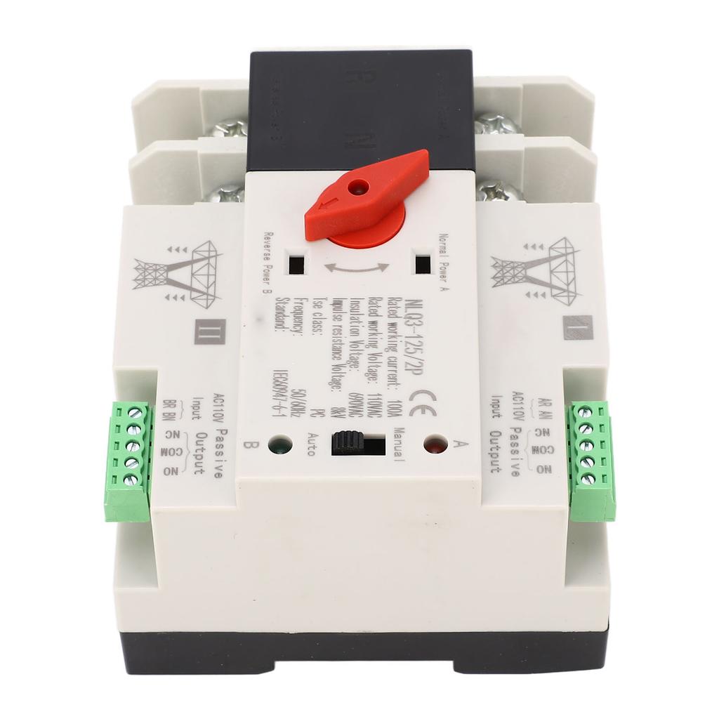AC110V 100A Dual Power Automatic Transfer Switch 35mm Rail Mounting 2P ATS Generator Transfer Change