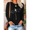 Spring and Autumn New Positioning Dragonfly Print Round Neck Long Sleeve Loose Casual Women's Top