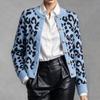 Women's Leopard Print Knit Cardigan Long Sleeve Round Neck Trim Casual Outerwear