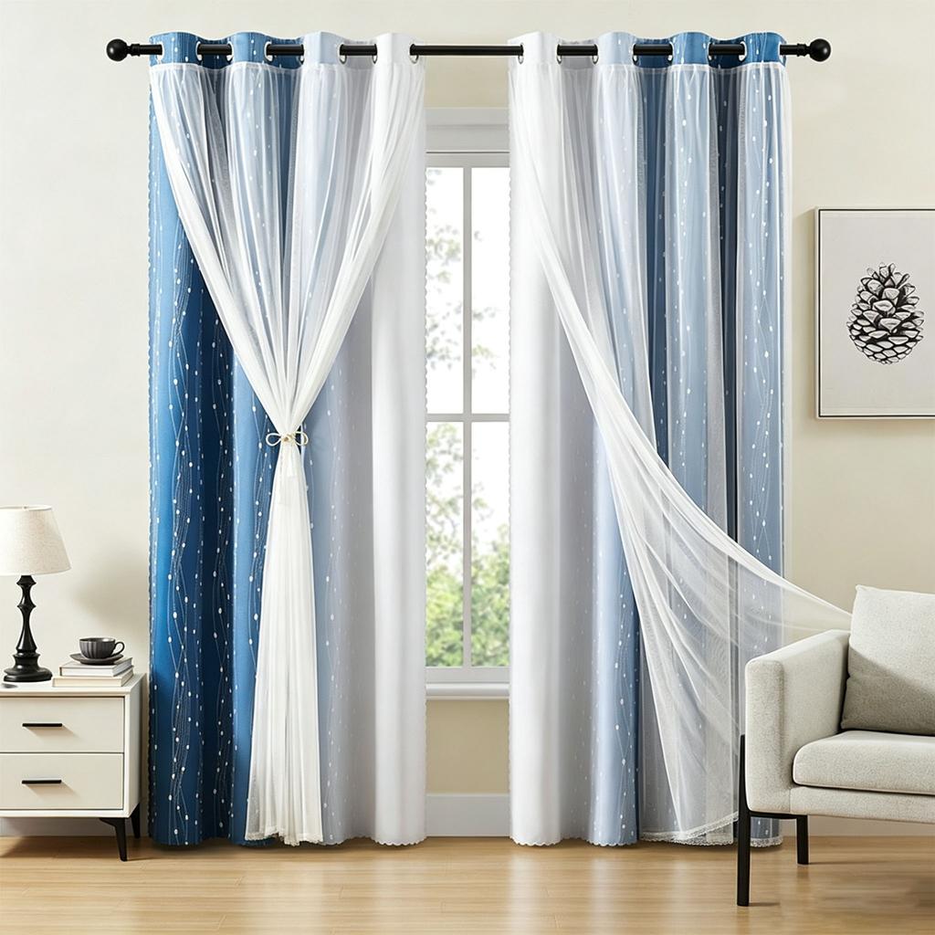 2er-Set Verdunkelungsvorhänge + Transparente 2-in-1 Doppellagige Thermisch Isolierte Ösenvorhänge Wohnzimmer Schlafzimmer Kinderzimmer Sichtschutz Heimdekoration