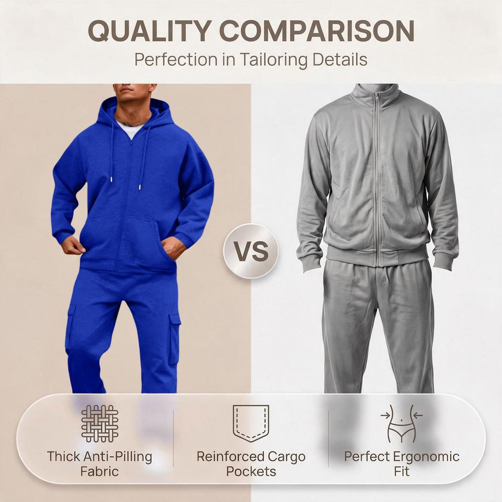Men's Sweatshirt Jacket and Cargo Jogger Pants Set Color Trendy Casual Outdoor Sports Two-Piece Tracksuit