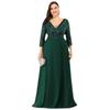 Elegant Plus Size Sequined V-Neck Chiffon Evening Dress with Mid Sleeves and Swing Skirt