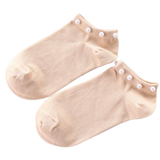Women's Solid Color Faux Pearl Beading Breathable Cotton Low Cut Ankle Socks
