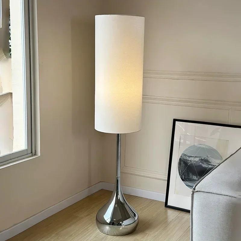 Modern Cream Style Fabric Shade Led Floor Lamp Bedroom Living Room Bedside Lamp Home Decor Sofa Corner Standing Light