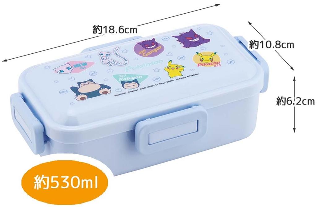 Skater Bento Single Made in with a Lock for Dishwasher and Microwave Colorful Box, 530ml, Tier, Japan, 4-Point Leak-Resistant Lunch, Safe, Pokémon