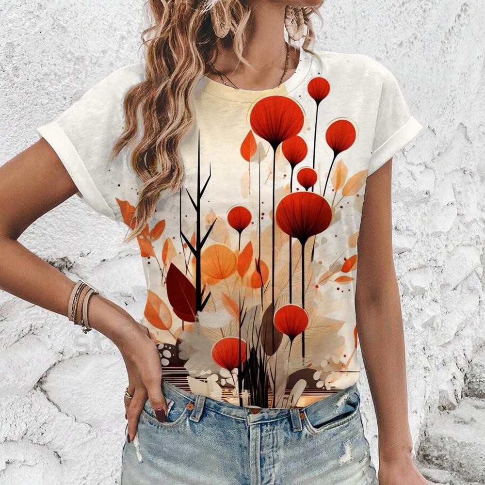 

Женская футболка с художественным принтом и цветочным узором, модная женская футболка с короткими рукавами, лето 2024, футболка для отдыха 6XL