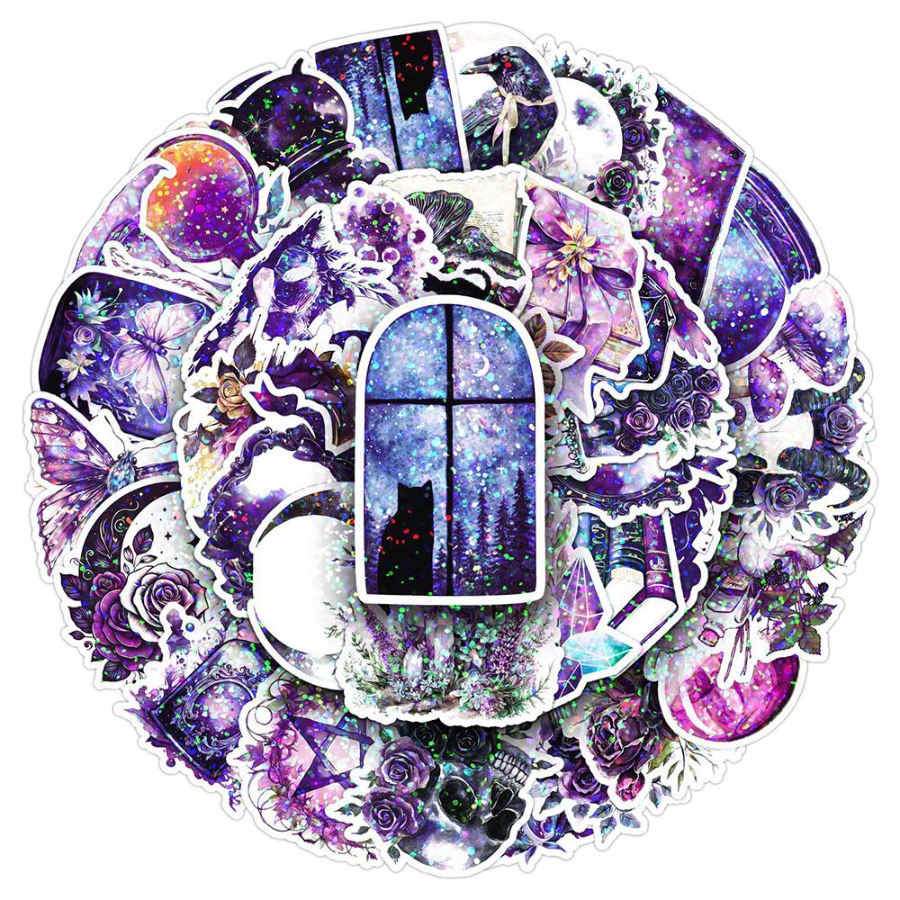 10/30/50pcs Laser Purple Magic Witch Stickers Dark Gothic Aesthetic Graffiti Decals Suitcase Phone Guitar Cool Cartoon Sticker