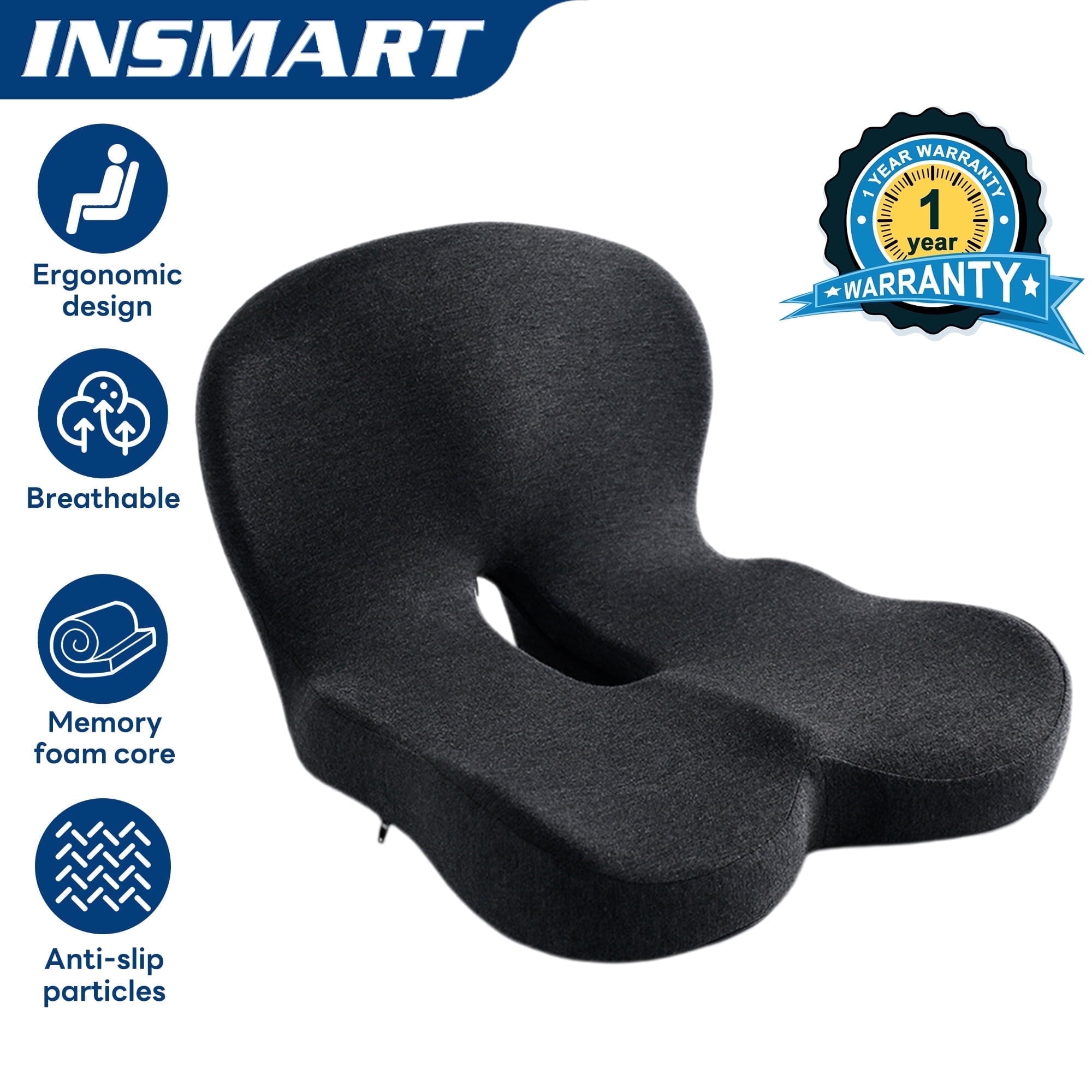 Ergonomic Seat Cushion With Lumbar Support - Gel Memory Foam Pillow For Office Chair, Car & Wheelchair, Gray Two-Tone темно-серого