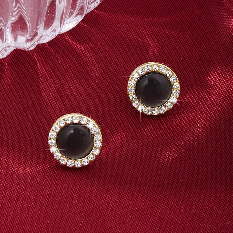 S Silver Needle Opal Diamond Pearl Stud Earrings Colored Round Earrings Earrings чёрный