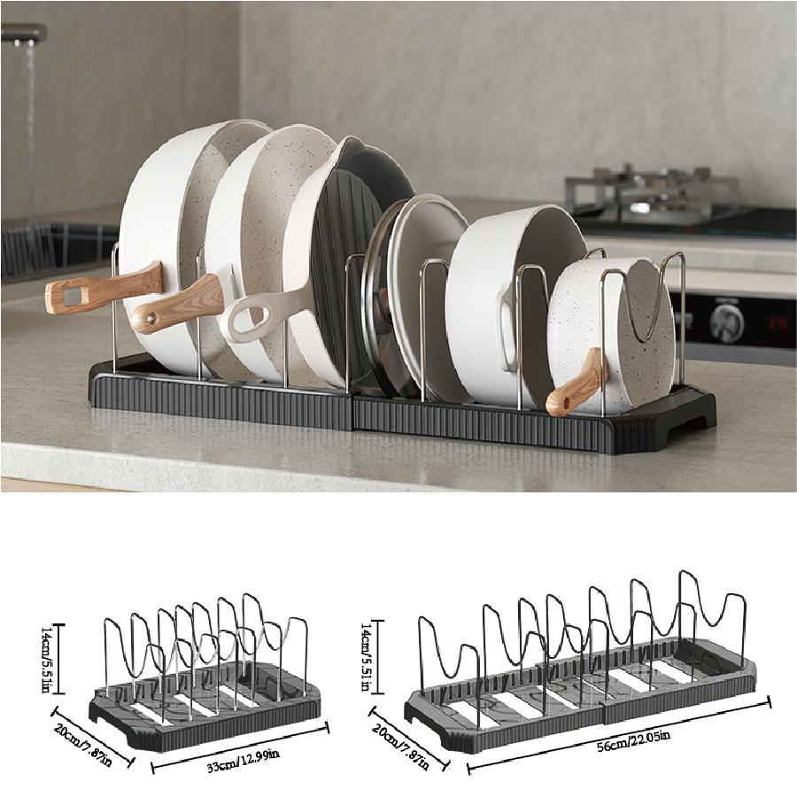 Adjustable Kitchen Sink Organizer - Expandable Dish Drainer Rack with Lid Holder, Countertop Storage for Dishes, Pans, Utensils