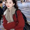 Damen Petites High-End Rote Kunstfuchsfell Lederjacke - Umweltfreundlicher Kurzer Wintermantel