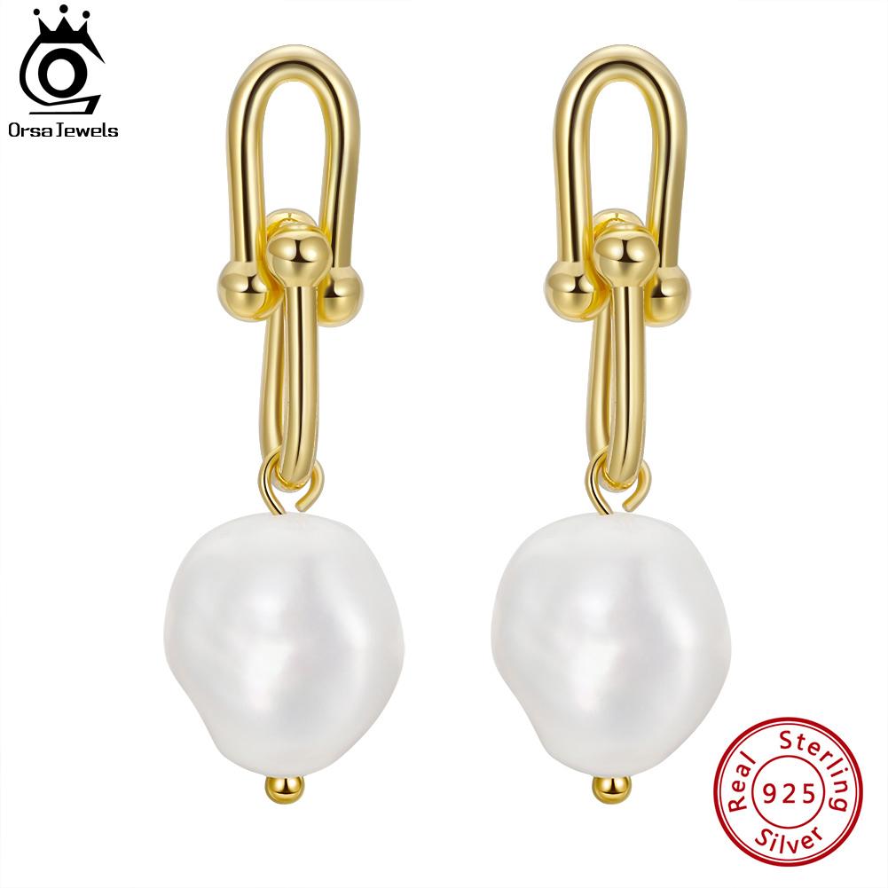 ORSA JEWELS Handpicked Baroque Pearl Earrings 925 Sterling Silver Vintage 14K Gold Pearl Drop Earrings Jewelry for Women GPE54