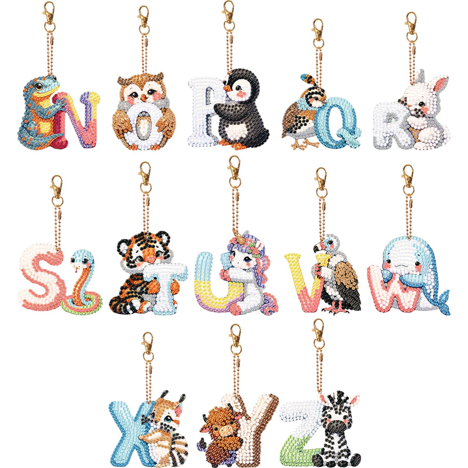 

13Pcs Double Sided Special Shaped Animal Holds Letter Full Drill Keyring Diamond Painting Art Keychain Pendant DIY Crafts Decor